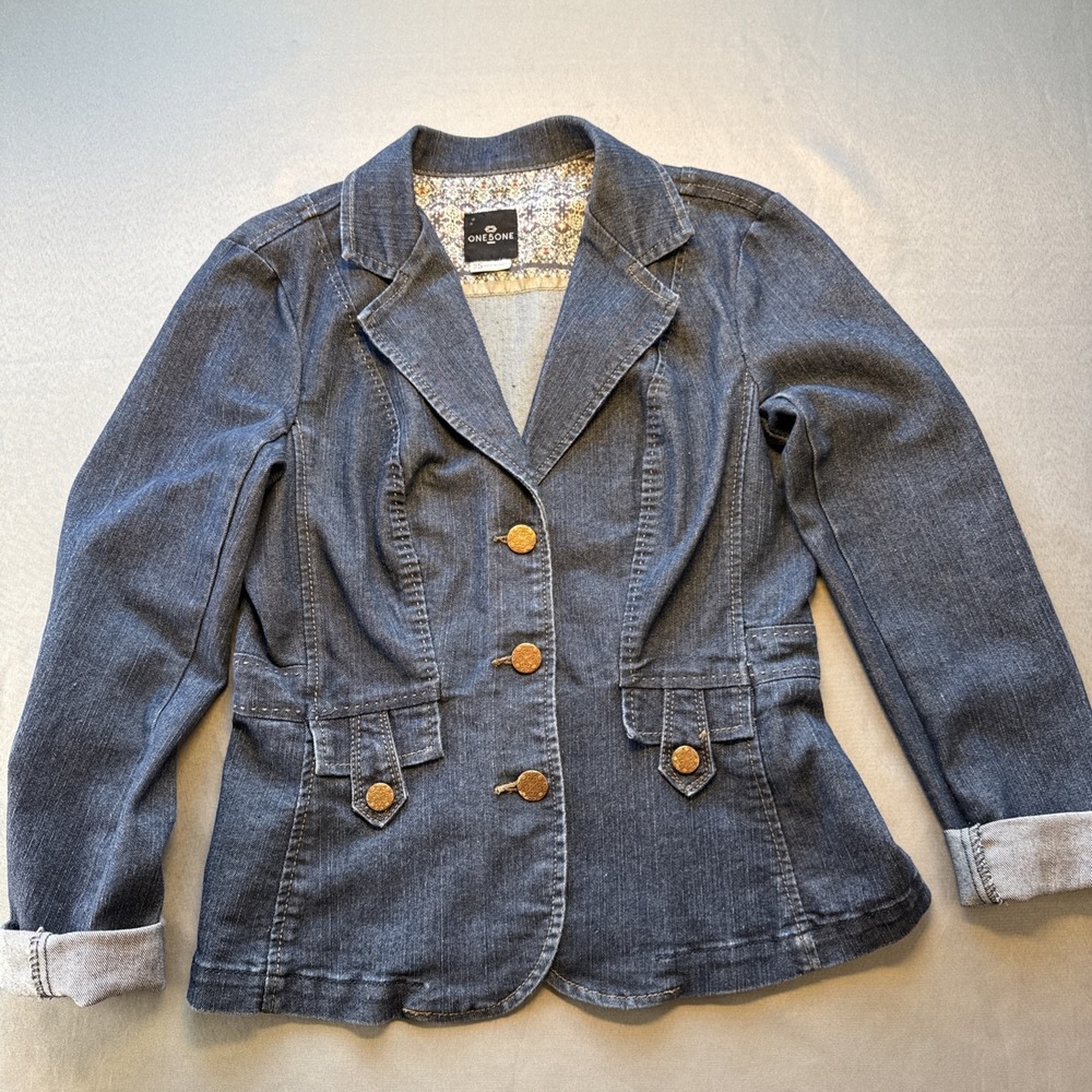 One 5 One Woman's Denim Jacket Blazer Sport Coat Size Small Buttons Stitching